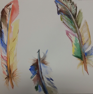 Farbige Federn / Coloured feathers. Randnotiz {Bleistift} 2017